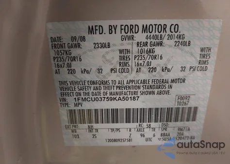 2009 Ford Escape Xlt from USA, damaged, VIN 1FMCU03759KA50187